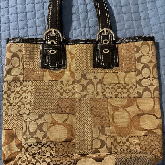 Coach Brown Patchwork Tote - Picture 2 of 12